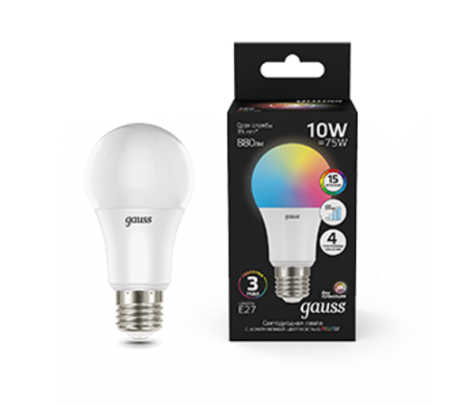 Лампа светодиодная A60 10W E27 RGBW+димирование LED 1/50  102102410  Gauss