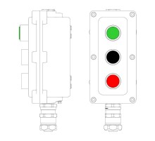 Взрывонепроницаемый пост управления из алюминия LCSD-03-B-MC-L1G(220)x1-P1B(11)x1-P1R(11)x1-PCMB-KAEPM3MHK-20  LCSD21000122  DKC