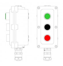 Взрывонепроницаемый пост управления из алюминия LCSD-03-B-MC-L1G(220)x1-P1B(11)x1-P1R(11)x1-PCMB-KAEPM3MHK-20  LCSD21000122  DKC