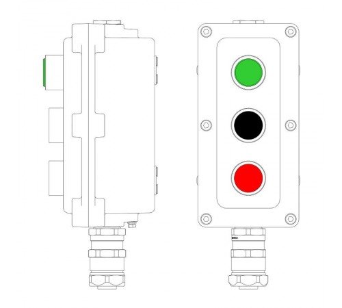 Взрывонепроницаемый пост управления из алюминия LCSD-03-B-MC-L1G(220)x1-P1B(11)x1-P1R(11)x1-PCMB-KAEPM3MHK-20  LCSD21000122  DKC