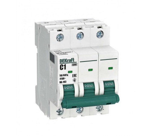 Выключатель автоматический трехполюсный ВА-103 3Р 1А характеристика C 6кА  12296DEK  DEKraft