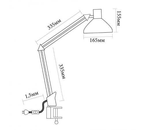 Светильник настольный под лампу E27, max 60W, 230V на струбцине, черный DE1430  24233  FERON