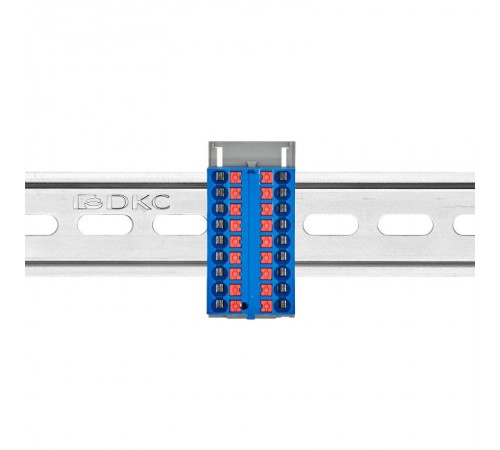 Блок распределительный с верт. адаптером на рейки  15/35мм, зажим push-in, 18  подкл. 2,5 кв.мм, синий  DTP1-018-04SPUB-V  DKC