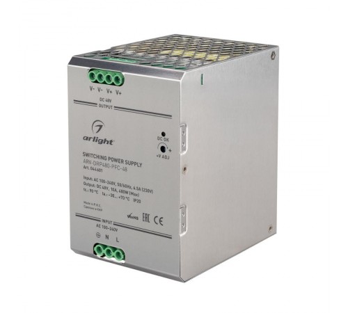 Блок питания ARV-DRP480-PFC-48 (48V, 10A, 480W) (Arlight, IP20 Металл, 5 лет)  044601  Arlight