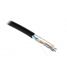 Кабель витая пара FUTP4-C5E-S24-2SW-OUT-PE-BK-500(500м)F/UTP,к5e,4п(24AWG),одн(solid),э-ф,с усил.мет.тр.,вне,PE,-40°C-+50°C,черн.  236289  Hyperline