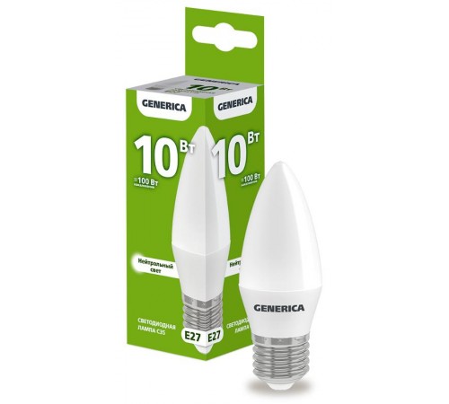 Лампа светодиодная C35 свеча 10Вт 230В 4000К E27   LL-C35-10-230-40-E27-G  GENERICA