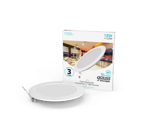 Светильник светодиодный встраиваемый ультратонкий круглый IP20 18W 4100K  939111218  Gauss