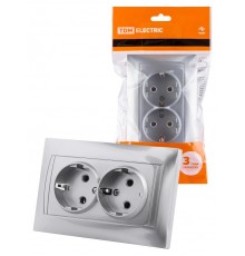 Розетка двойная 2П+З 16А 250В серебр. металлик "Лама"  SQ1815-0225  TDM