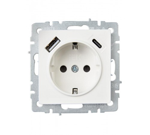 BRITE Розетка с заземлением со шторками 16А с USB A+C 18Вт РЮш11-1-БрЖ жемчужный  BR-R14-16-U22-018-K36  IEK
