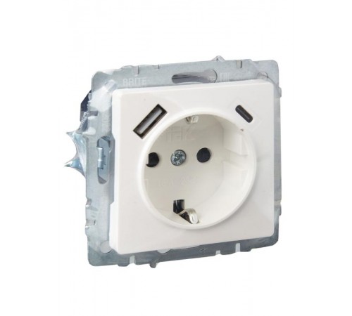BRITE Розетка с заземлением со шторками 16А с USB A+C 18Вт РЮш11-1-БрЖ жемчужный  BR-R14-16-U22-018-K36  IEK