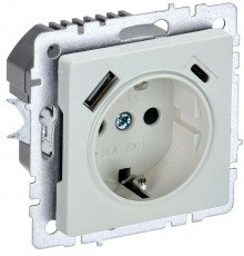 BRITE Розетка с заземлением со шторками 16А с USB A+C 18Вт РЮш11-1-БрЖ жемчужный  BR-R14-16-U22-018-K36  IEK