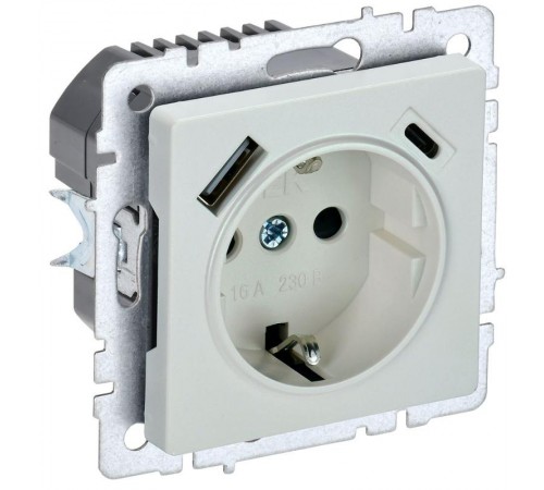 BRITE Розетка с заземлением со шторками 16А с USB A+C 18Вт РЮш11-1-БрЖ жемчужный  BR-R14-16-U22-018-K36  IEK