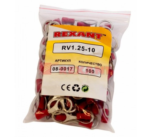 Наконечник кольцевой изолированный 10.5 мм 0.5-1.5 мм (НКи 1.5-10) красный  08-0017  REXANT