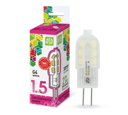 Лампа светодиодная LED-JC-standard 1.5Вт 12В G4 6500К 135Лм  4690612026367  ASD