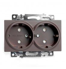 Розетка 2-местная с защитной шторкой (механизм) с/з, 250В, 16А, серия Катрин, GLS16-7114-04, шоколад  49030  STEKKER