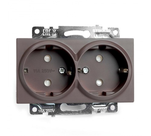 Розетка 2-местная с защитной шторкой (механизм) с/з, 250В, 16А, серия Катрин, GLS16-7114-04, шоколад  49030  STEKKER