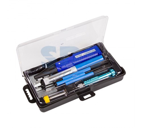 Набор для пайки (паяльник 8 Вт, оловоотсос, подставка, припой, отвертка, интрумент для монтажа)  12-0167  REXANT