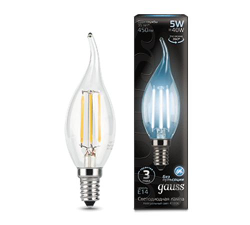 Лампа светодиодная LED 5Вт E14 220В 4100К свеча на ветру  104801205  Gauss