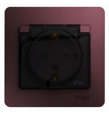 Glossa Баклажановый Розетка с заземлением со шторками с крышкой IP44 (в сборе)  GSL001148  SE