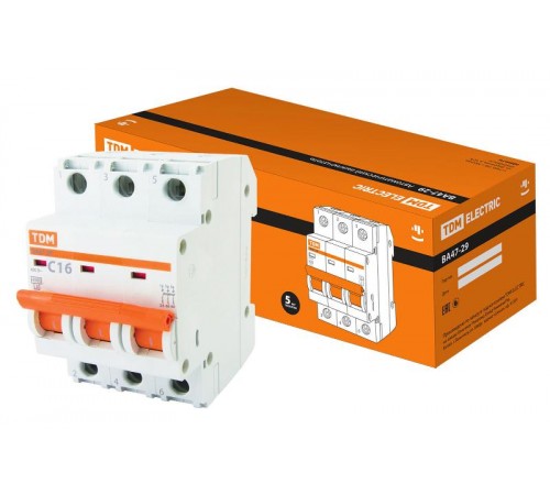 Выключатель автоматический трехполюсный ВА47-29 16А C 4,5кА  SQ0206-0109  TDM
