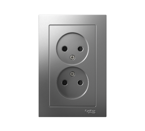 AtlasDesign Сталь Розетка без заземления двойная, со шторками,16А, (в сборе с рамкой)  ATN000922  SE