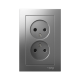 AtlasDesign Сталь Розетка без заземления двойная, со шторками,16А, (в сборе с рамкой)  ATN000922  SE