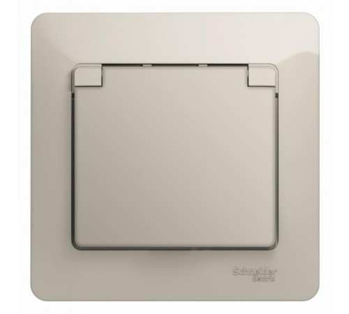 Glossa Молочный Розетка с заземлением со шторками с крышкой IP20 (в сборе)  GSL000946  SE