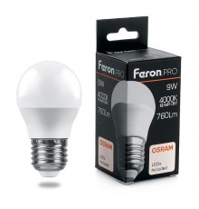 Лампа светодиодная .PRO LB-1409 Шарик E27 9W 4000K OSRAM LED  38081  Feron