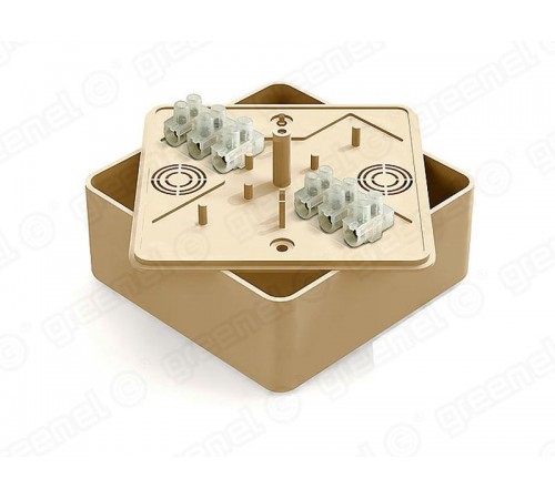 Коробка распределительная для о/п 100х100х44мм с клеммной колодкой ЗВИ-10 (2,5-6мм2) 6 клемм, IP40, цвет -ДУБ (25шт)  GE41222-12  GE41222-12