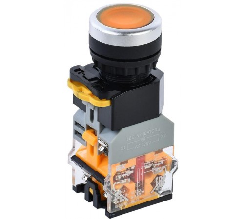 Кнопка D8-11D d=22мм 1з+1р с подсветкой желтая  BBT30-11D-3-12-K05  IEK