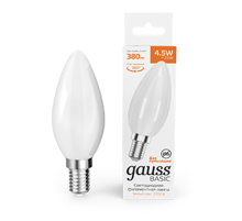 Лампа светодиодная   Basic Filament Свеча 4,5W 380lm 2700К Е14 milky  LED 1/10/50  1035115  Gauss