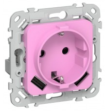 FLITE Розетка с заземлением со шторками 16А с USB A+A 3,1А быстрозажимные клеммы РСЮша11-1-ФлПр пурпурный  FI-R14-16-1-U21-D31-K99  IEK