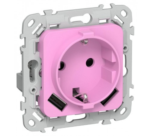 FLITE Розетка с заземлением со шторками 16А с USB A+A 3,1А РСЮша11-0-ФлПр пурпурный  FI-R14-16-U21-D31-K99  IEK