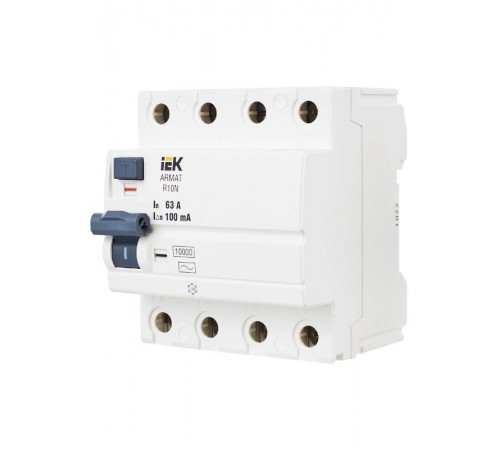 Выключатель дифференциальный (УЗО) R10N 4P 63А 100мА тип AC ARMAT  AR-R10N-4-063C100  IEK