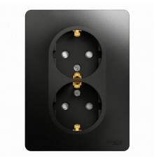 Glossa Антрацит Розетка 2-ая с заземлением со шторками, 16А (в сборе)  GSL000726  SE