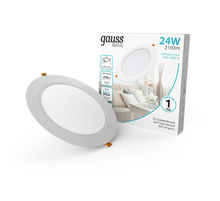 Светильник  Basic Downlight круг 24W 2100m 4000K 170-260V IP20 225*26 белый LED 1/40  9030520224  Gauss