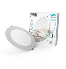 Светильник  Basic Downlight круг 24W 2100m 4000K 170-260V IP20 225*26 белый LED 1/40  9030520224  Gauss