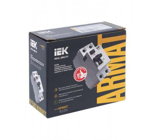 Выключатель дифференциальный (УЗО) R10N 2P 63А 100мА тип AC ARMAT  AR-R10N-2-063C100  IEK