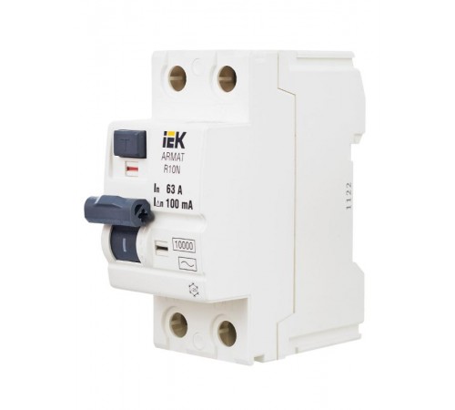 Выключатель дифференциальный (УЗО) R10N 2P 63А 100мА тип AC ARMAT  AR-R10N-2-063C100  IEK