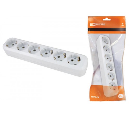 Колодка розеточная 6 гнезд 2П+З 16А 250В белая   SQ1806-0039  TDM