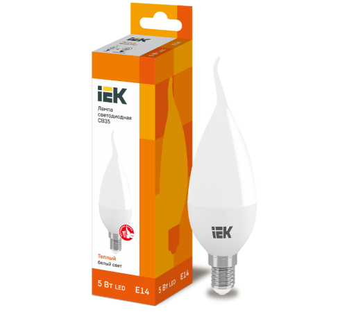 Лампа светодиодная LED 5Вт Е14 220В 3000К CB35 свеча на ветру  LLE-CB35-5-230-30-E14  IEK