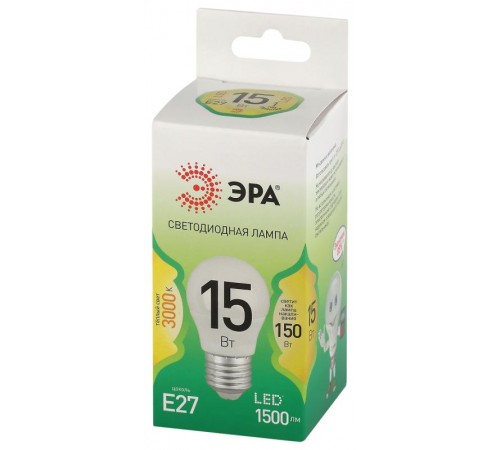 Лампа светодиодная  GREEN LINE LED P45-15W-830-E27 GL E27 15 Вт шар теплый свет  Б0067038  ЭРА