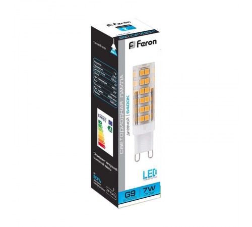 Лампа светодиодная LB-433 (7W) 230V G9 6400K 16x60mm  25768  FERON