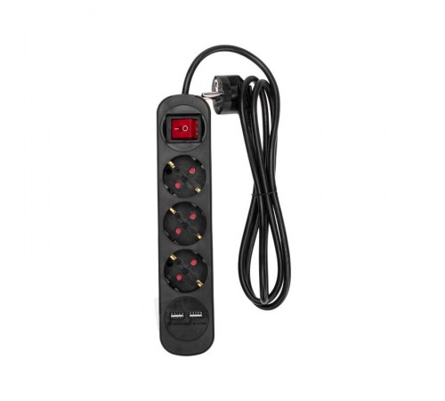 Удлинитель STANDARD 3 гнезда, 1,5м, 3х1,0мм, с/з, с выключателем, 2 USB, черный  13-4021  REXANT