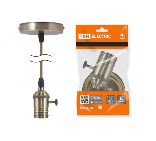 Патрон Е27 с выключателем с подвесом 1 м, металлический "Лофт", бронза  SQ0335-0074  TDM