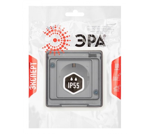 Розетка ЭРА Эксперт 11252101 с заземлением IP55, 16A, 250В, СУ, Белый  Б0063259  ЭРА