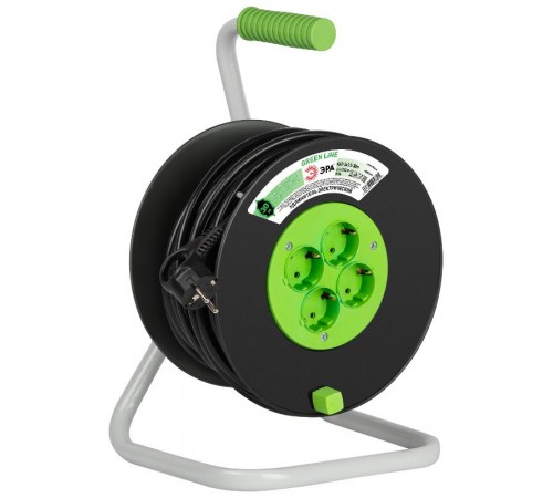 Удлинитель силовой ЭРА GREEN LINE KAT-3x1.5-30m Greenline на катушке пластик 4 розетки с заземлением 30м ПВС 3x1.5мм2   Б0065110  ЭРА