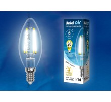 Лампа светодиодная LED-C35-6W/NW/E14/CL GLA01TR LED. "свеча", прозр серия Air. 4000K  UL-00002198  Uniel