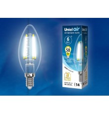 Лампа светодиодная LED-C35-6W/NW/E14/CL GLA01TR LED. "свеча", прозр серия Air. 4000K  UL-00002198  Uniel