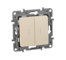 Etika Слоновая кость Переключатель 2-клавишный с подсветкой, 10А, автозажимные клеммы  672316  Legrand